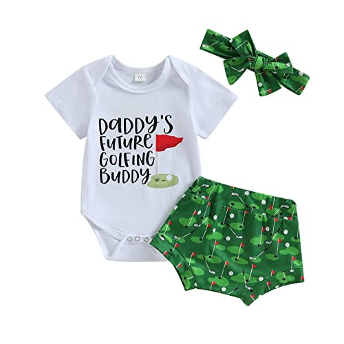 Newborn Baby Girl Golf Outfit - Daddy's Future Golfing Buddy Romper and Shorts Set 3Pcs Summer Clothes