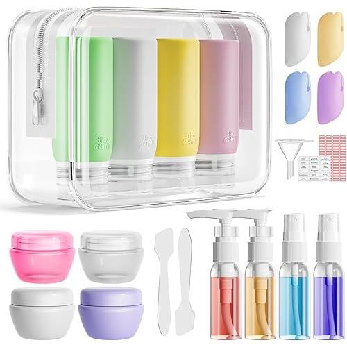 Muslish 21 Pack Leak Proof Silicone Travel Bottles Set, TSA Approved Containers for Toiletries, Travel Size Accessories and Shampoo Conditioner Bottles with Toiletry Bag (BPA Free)