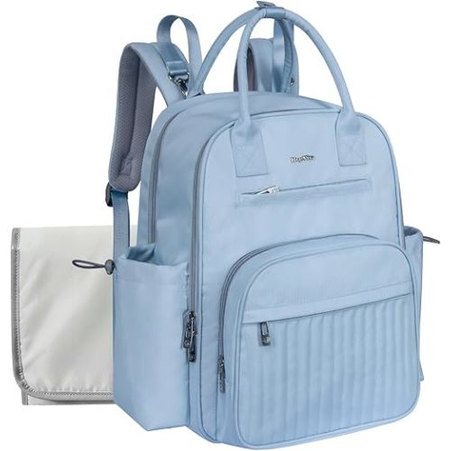 Hap Tim Diaper Bag Backpack, Large Capacity Baby Bag Backpack with Changing Pad,19 Pockets, 2 Stroller Clips, Baby Registry Search, Blue (2252-MLDL)