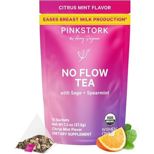 Pink Stork No Flow Weaning Tea - Organic Sage, Parsley, Mint - Supports Natural Transition from Breastfeeding - Caffeine-Free Lactation Support - Postpartum Essentials - 15 Sachets