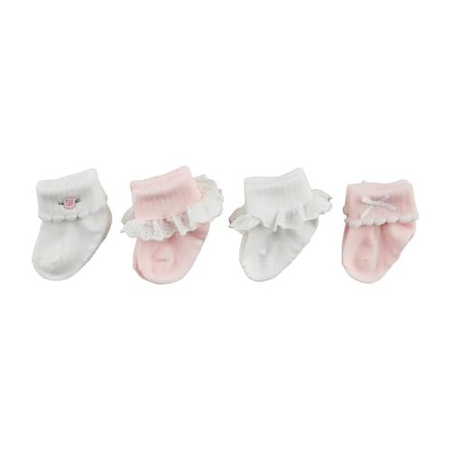 Mud Pie Children's Pink Foldover Sock Set; 0-6M