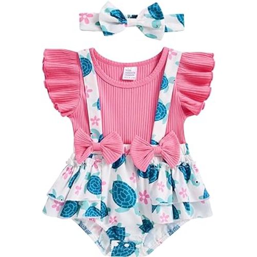 UNICOMIDEA Baby Girls Clothes 0-18 Months Outfits Ruffle Sleeve Newborn Onesie Romper With Headband