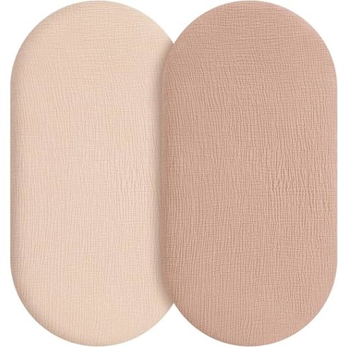 Muslin Bassinet Sheets Boy Girl, 100% Cotton Fitted Bassinet Sheet Set 2 Pack Bassinet Mattress Sheets Universal Fit for Rectangle, Round, Oval, Hourglass Mattress, Soft Breathable