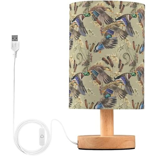 ALAZA Watercolor Duck Mallard Decor Bedside Table Lamp with USB Port for Bedroom Nightstand Office Desk LED Bulb Included