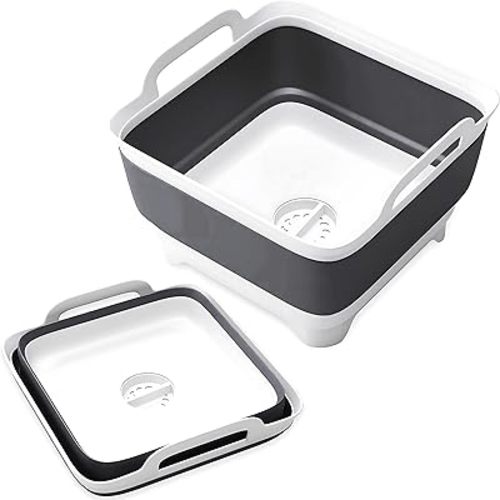 Collapsible Wash Basin with Drain Plug - 2.4 Gal(9L) Wash Basin for Baby Bottles, Foldable Dish Pans for Kitchen Sink & Camping & Hand Washing Station, Wash Bin, Laundry Tub, Portable Dish Tub
