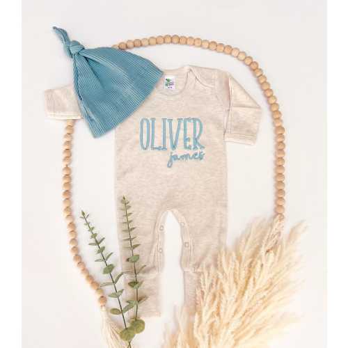 Embroidered Personalized Blue Romper, Baby Boy Coming Home Outfit, Baby Romper Hat Set, Baby Shower Gift, Boy Romper, Boy Newborn Sleeper