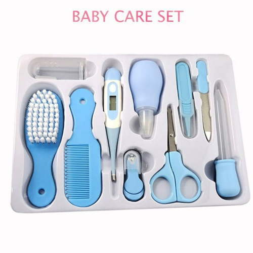 Triani 10pcs Baby Infant Health Care Set Multi Functions Newborn Nose Cleaner Nails Clipper Tweezers Thermometer Kit Supplies
