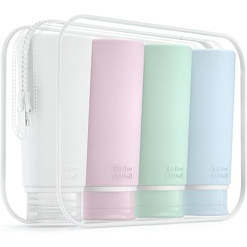 Valourgo Travel Bottles for Toiletries Tsa Approved Travel Size Containers BPA Free Leak Proof Travel Tubes Refillable Liquid Travel Accessories for Cosmetic Shampoo and Lotion Soap for travel, 4Pcs