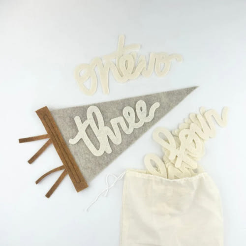 Monthly Milestone Pennant // beige with chestnut, cursive numbers