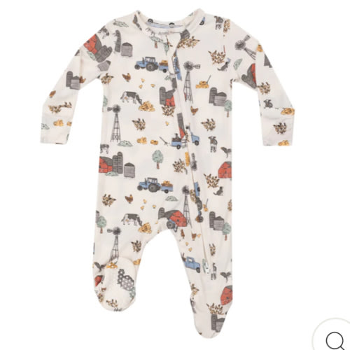 2 Way Zipper Footie - Hay Farmer Boy