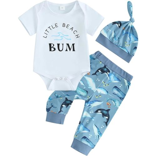 Kayotuas Newborn Baby Boy Girl Clothes Cute Romper Bodysuit and Pants with Hat Western/Ocean 3 Piece Coming Home Outfits
