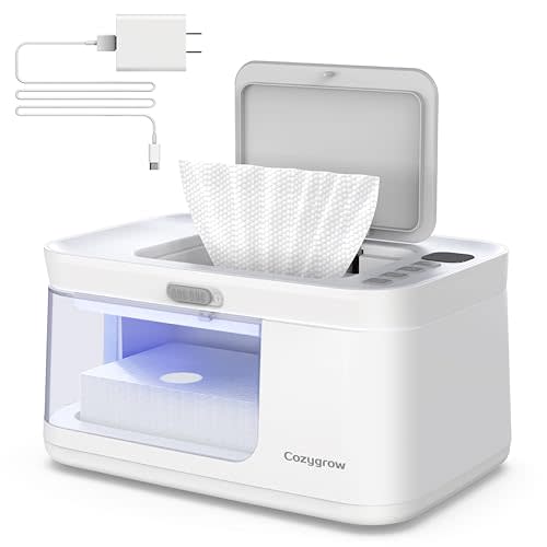 Baby Wipe Warmer Baby Wet Wipes Dispenser, Cozygrow Diaper Wipe Warmer with LED Light & Transparent Viewing Window, Adjustable 95℉-131℉, 1.5 Meter Plug Cord