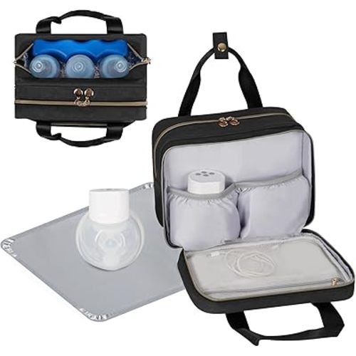 Wearable Breast Pump Bag with Cooler Compatible with Momcozy M5/S12 Pro, Elvie & Medela Pump in Style, Portable Pump Carrying Case with a Waterproof Mat for Work and Travel