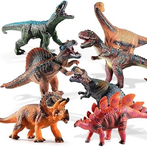 TEMI 7 Piece Jumbo Dinosaur Toys for Kids 3-5, Large Soft Toys for Dinosaur Lovers, Boys, Toddler Ages 5-7 Years, Perfect Party Favors, Birthday Gifts