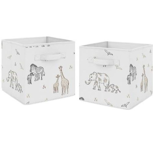 Sweet Jojo Designs Boy or Girl Gender Neutral Unisex Set of 2 Kids' Decorative Fabric Storage Bins Serengeti Animals Multicolor