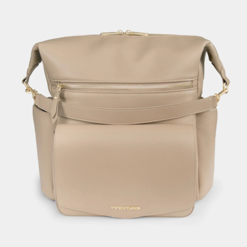 Peek-A-Boo Vegan Leather Convertible Hobo Backpack 2.0 in Taupe