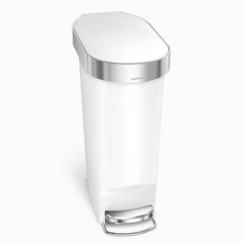 Simplehuman 40l Slim Liner Rim Bathroom Step Trash Can White Plastic With Soft-close Locking Lid: Pedal-operated Indoor Trash Bin