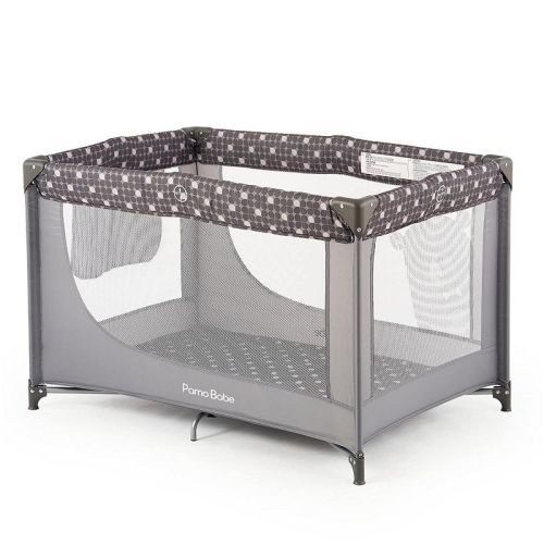 Pamo Babe Travel Foldable Portable Bassinet Baby Infant Comfortable Play Yard Crib Cot With Soft Mattress, Breathable Mesh Walls, And Carry Bag, Gray