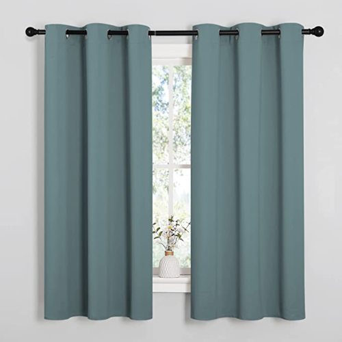 NICETOWN Modern Greyish Blue Blackout Curtains Noise Reducing, Thermal Insulated and Privacy Room Darkening Drape Panels for Boy's Guest Room Door Small Short Window (2 Panels, W42 x L63 -Inch)