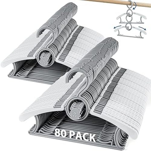 Kids Hangers 80 Pack Baby Hangers, Extendable & Adjustable Kid Hanger, Non-Slip Plastic Baby Clothes Hanger for Kides Infant Child - Stackable Hangeres for Babys Clothes Grey Toddler Hangeres
