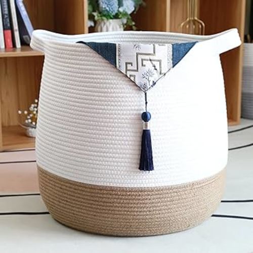 Large Woven Storage Basket,17.7"x16.9" Cotton Rope Basket (Jute, 17.7"x16.9")