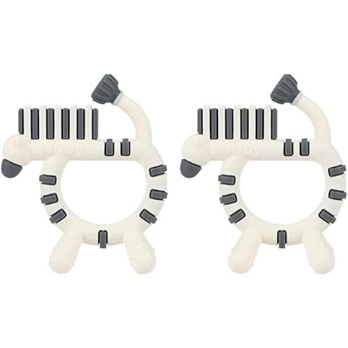 Nuby Geo Zoos Massaging Silicone Teether with Multiple Textures, 3m+, Zebra (Pack of 2)