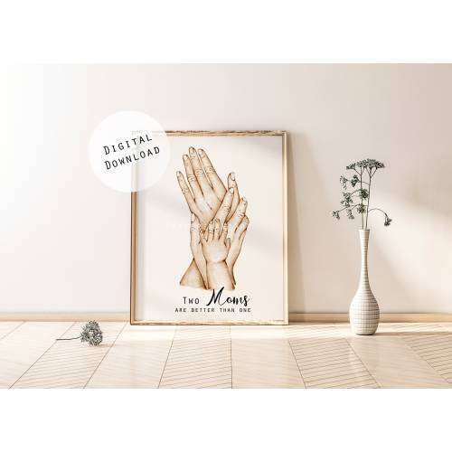 Two Moms Mothers day Same Sex Parents Gift Two Moms LGBTQ Wall Art Newborn keepsake Lesbian New Family Homosexual Two Mummies Baby