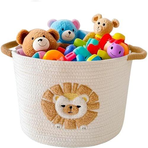 Toy Storage Basket for Kids Baby Laundry Baskets for Blanket Cute Toys Organizer Nursery Hamper Cotton Rope Baskets for Organizing, tp Diaper Storage Bin for Baby Shower Gifts, Dog Cat Toy Box