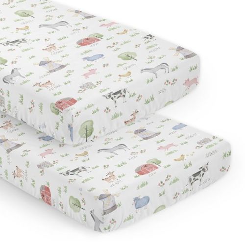 Sweet Jojo Designs Boy or Girl Gender Neutral Unisex Fitted Crib Sheets Set Farm Animals 2pc