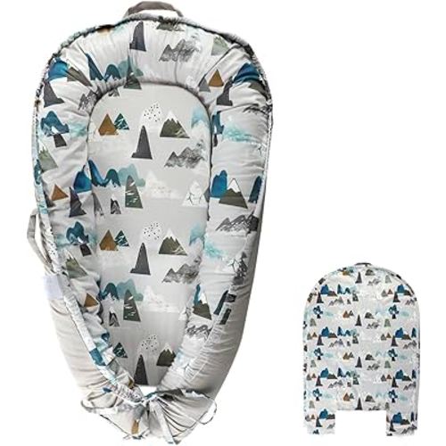 Baby Lounger Replacement Cover, Newborn Lounger cover for 0-12 Months, Breathable & Portable Infant Lounger Case, Soft Baby Floor Seat Cover for Travel, Machine Washable (Cover Only), Mountain