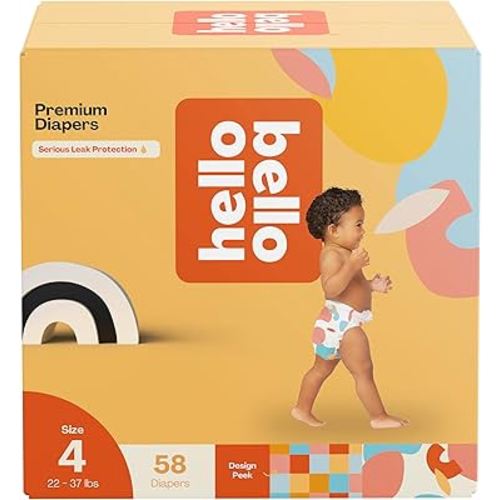 Hello Bello Premium Diapers Size 4, Honeysuckle Designs, 58ct Club Box, Hypoallergenic and Extra Absorbent
