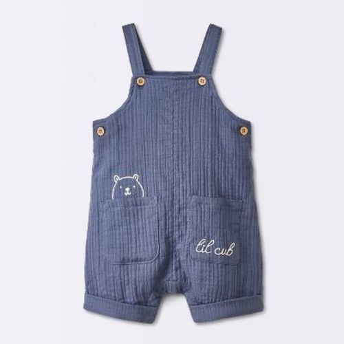 Baby Boys' Gauze Overalls - Cloud Island™ Blue 24m: Cotton Blend, Front Pocket, Keyhole Neckline, Sleeveless, Machine Washable