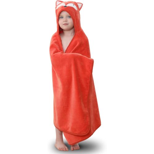 Hooded Towel for Kids 100% Cotton Ultra Soft with Unique Animal Design Large for Infants 3-10 Years (Fox)