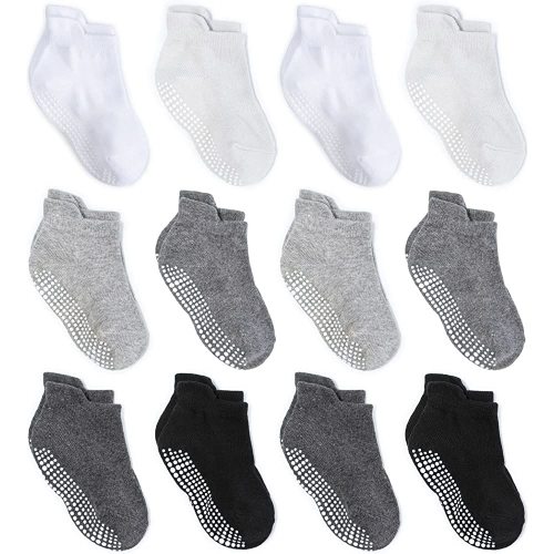 Zaples Baby Non Slip Grip Ankle Socks with Non Skid Soles for Infants Toddlers Kids Boys Girls