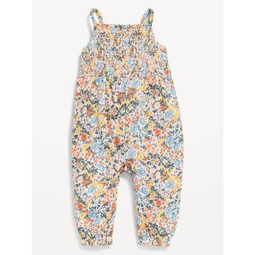 Printed Sleeveless Smocked Jumpsuit for Baby