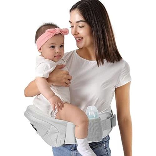 HKAI Baby Hip Carrier, Mom’s Choice Award Winner, Baby Carrier with Adjustable Waistband & Breathable Mesh, Ergonomic Carrier with Non-Slip Hip Seat Surface for Newborns & Toddlers, Light Grey