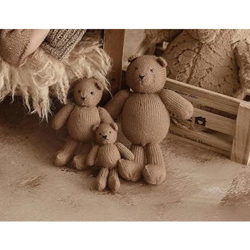 Newborn Photography Props Handmade Crochet Teddy Bear, Cute Crochet Knitted Photography Props for Baby, Newborn Photography Accessories for Posing (3 Pcs, Brown)