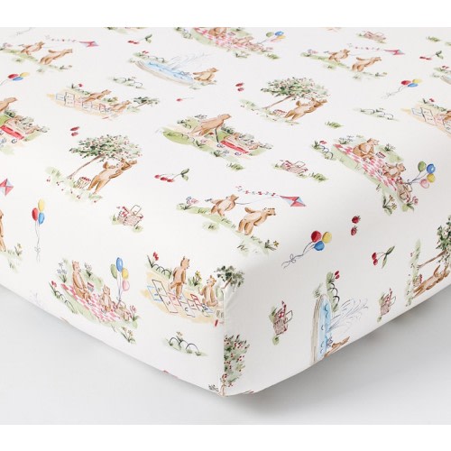 Riley Sheehey Menagerie in the Park Bears Organic Cotton Crib Fitted Sheet
