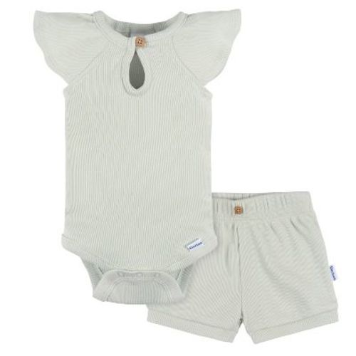 Gerber Baby Girls' 2-pack Bodysuit And Shorts Set, Green Lily, Newborn