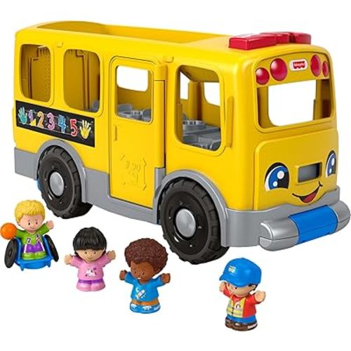 Fisher-Price Little People Toddler Learning Toy, Big Yellow School Bus Pull-Along Vehicle & 4 Figures for Kids Ages 1+ Years, Multilanguage Version