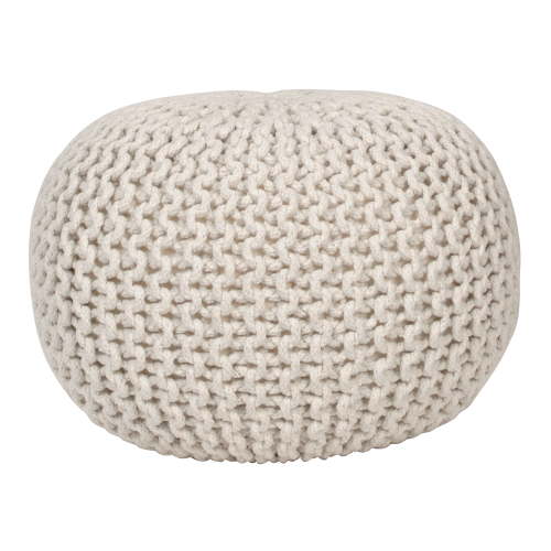 Decor Therapy Round Pouf Ottoman, Cotton Foot Stool, Cable Knit Lurex Boho Poof, Off-White for Living Room, Bedroom, Home Office Decor