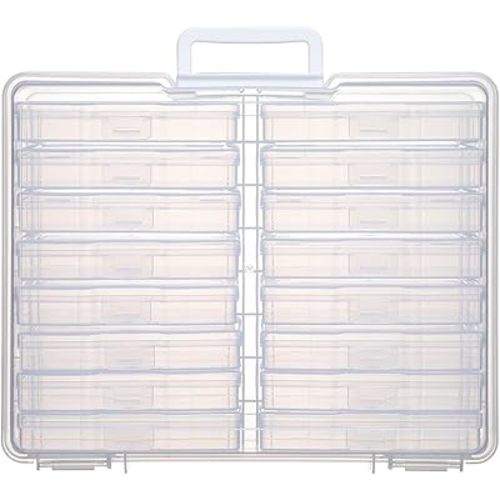 PCA Photo Storage Box 4" x 6", Photo Cases with Handle - 16 Inner Photo Keeper, Large Photo Organizer, Clear Plastic Craft Case for Photos Stickers Stamps Jigsaw Vegetable Seeds