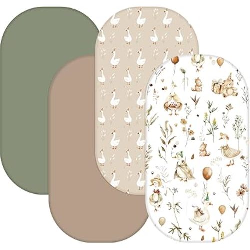 4 Pack Silly Goose Baby Bassinet Sheets for Boy Girls 32 x 16 x 4 Inches Goose Baby Cradle Mattress Cover Elastic Bedding Sheets Gift Universal Fit for Rectangle Oval Hourglass Bassinet Pad Mattress