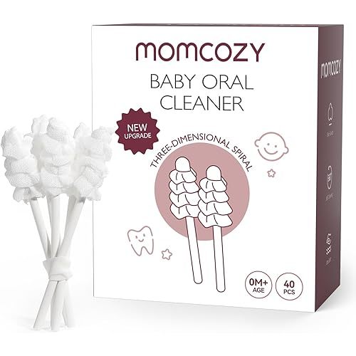 Momcozy Baby Tongue Cleaner Gauze, Baby Toothbrush Disposable Oral Cleaner, Toddler Toothbrush for Tooth Mouth Gum Clean, Infant Toothbrush Oral Cleaning Stick, Baby Oral Cleaner Newborn, 40 Count
