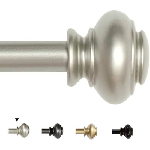 H.VERSAILTEX Window Curtain Rods for Windows 48 to 84 Inches Adjustable Decorative 3/4 Inch Diameter Single Window Curtain Rod Set with Classic Finials, Nickel