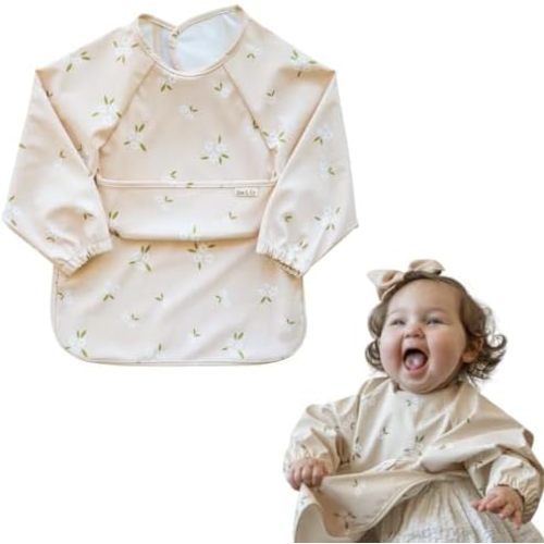 Zoe & Co Baby Bibs for Eating w/Pocket | Premium Soft Waterproof Bibs | Cute Toddler Bibs 6-36mo | Hang Dry Long Sleeve Bib