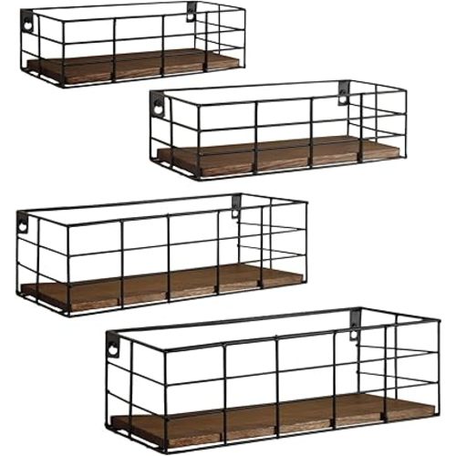 Fixwal Hanging Floating Shelves, 4 Sets of Wall Mounted Shelves for Wall Storage, Hanging Storage Shelf for Bathroom, Living Room, Bedroom, Kitchen (Paulownia)