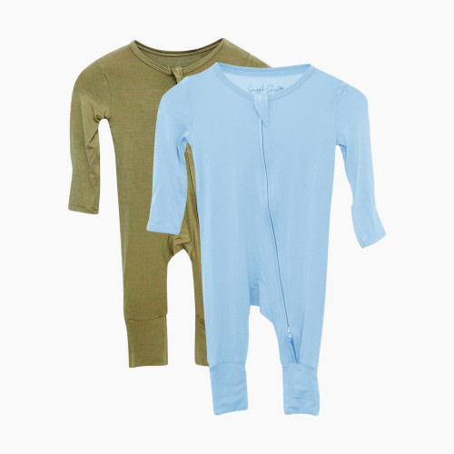 Snuggle Shield LUXE Bamboo Romper 2 Pack - Moss Green/Sky Blue, 6-12 M