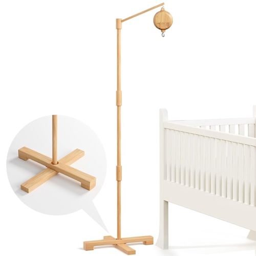 FEISIKE Baby Crib Mobile Arm with Music Box Spin Motor, 57.4 Inch Mobile Arm for Crib Wooden Nursery Decor Hanger Holder for DIY Mobile - Mobile arm stand with Music box