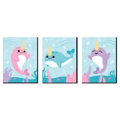 Big Dot Of Happiness Narwhal Girl - Under The Sea Nursery Wall Art And Kids Room Decorations - Gift Ideas - 7.5 X 10 Inches - Set Of 3 Prints